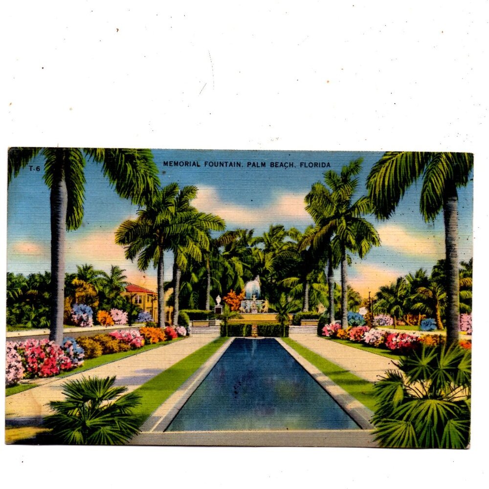 Vintage Postcard - Memorial Fountain Palm Beach FL